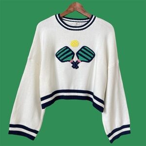 NWT Moon & Madison Pickleball Cropped  Boxy Sweater Preppy Cotton Blend Large
